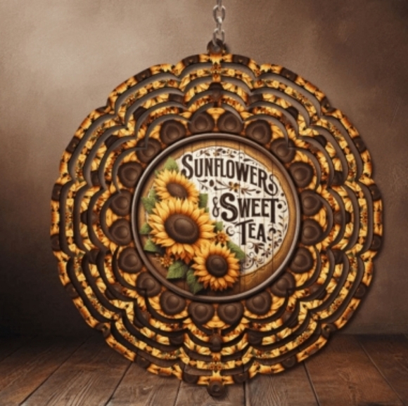 8 Inch Sunflower And Sweet Tea Wall Decor Wind Spinner - Picture 1 of 1